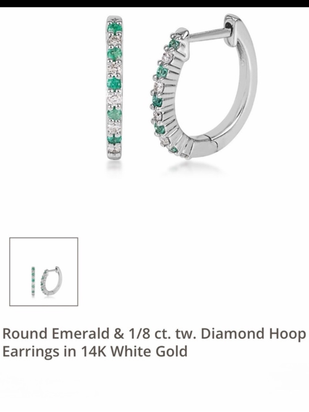 Round Emerald and Diamond 14K White Gold Hoop Earrings